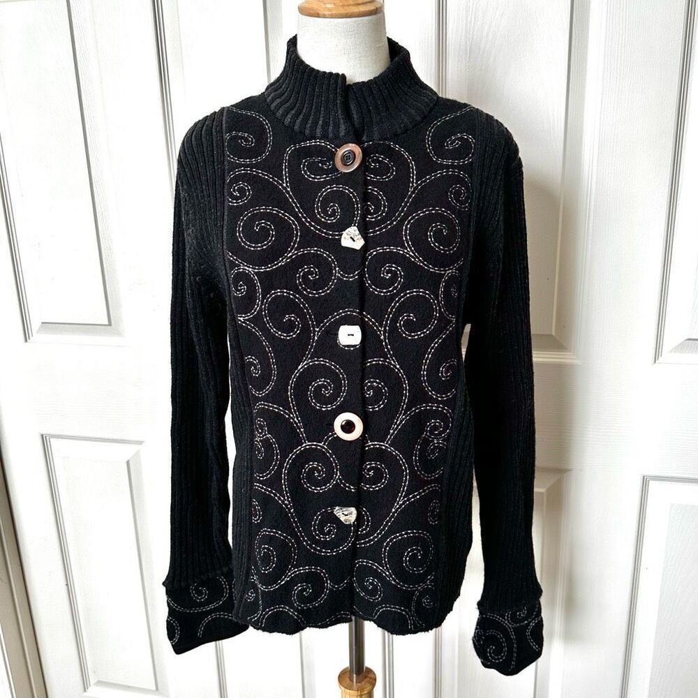 Icelandic Design wool black swirl button down sweater/jacket